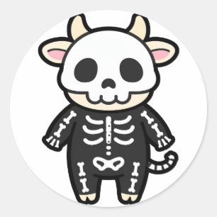 Sticker Rond Vache squelette mignonne Halloween