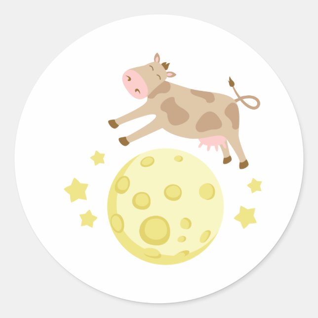 Sticker Rond Vache sur la lune (Devant)