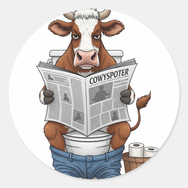 Sticker Rond Vache sur Toilet, Animaux de ferme amusants (Devant)