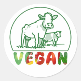 Sticker Rond Vache végétarienne mignonne