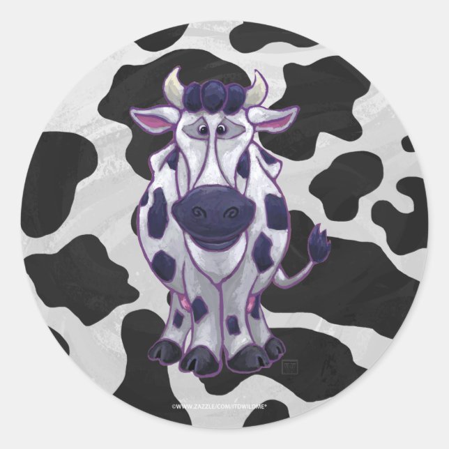 Sticker Rond Vache Wild Me Noir et Blanc (Devant)
