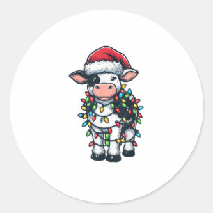 Sticker Rond Vache Xmas tenue mignonne Père Noël Vache