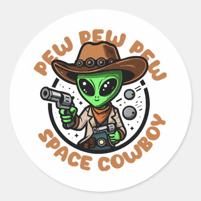 Sticker Rond Vacher spatial drôle d'alien (Devant)