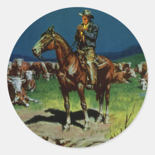 Sticker Rond Vacher vintage, éleveur de bétail à la ferme