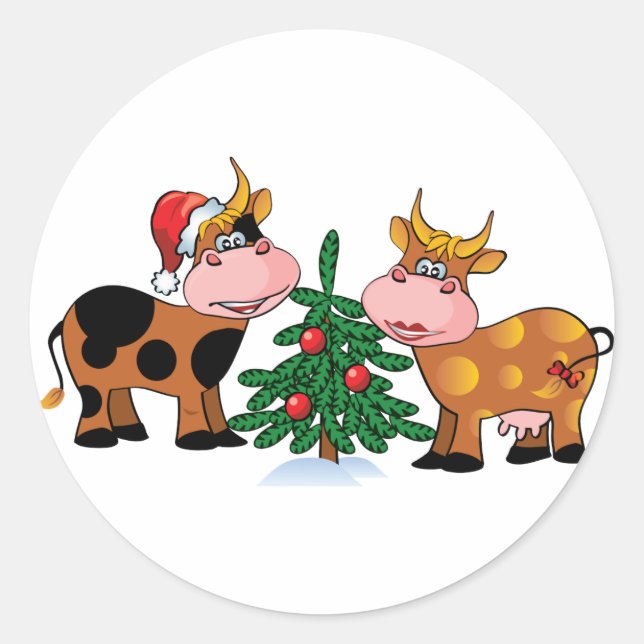 Sticker Rond Vaches de Noël (Devant)