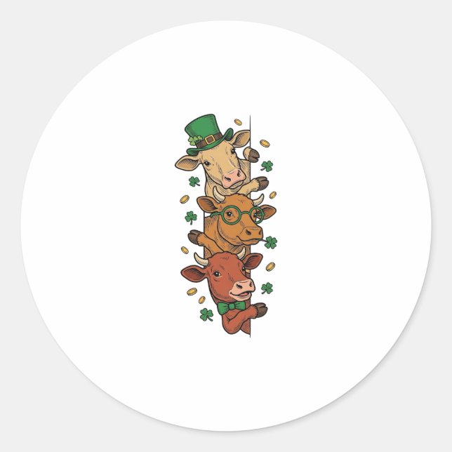 Sticker Rond Vaches empilées mignonnes St Patrick Gravure vinta (Devant)