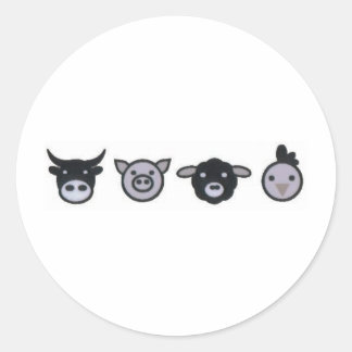Sticker Rond vaches porc poulet mouton