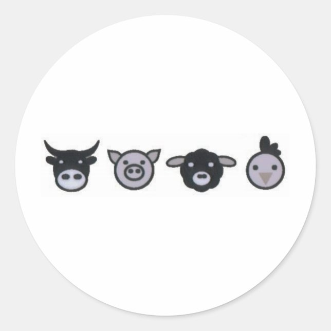 Sticker Rond vaches porc poulet mouton (Devant)