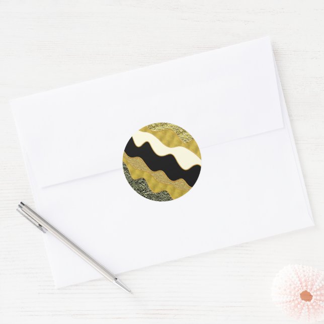 Sticker Rond Vague Abstraite Dorée Moderne Luxe Tendance (Enveloppe)
