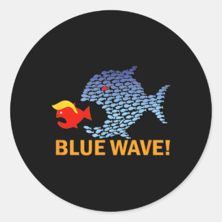 Sticker Rond Vague Bleue 2024 Gros Poissons Amusants Mangez Pet