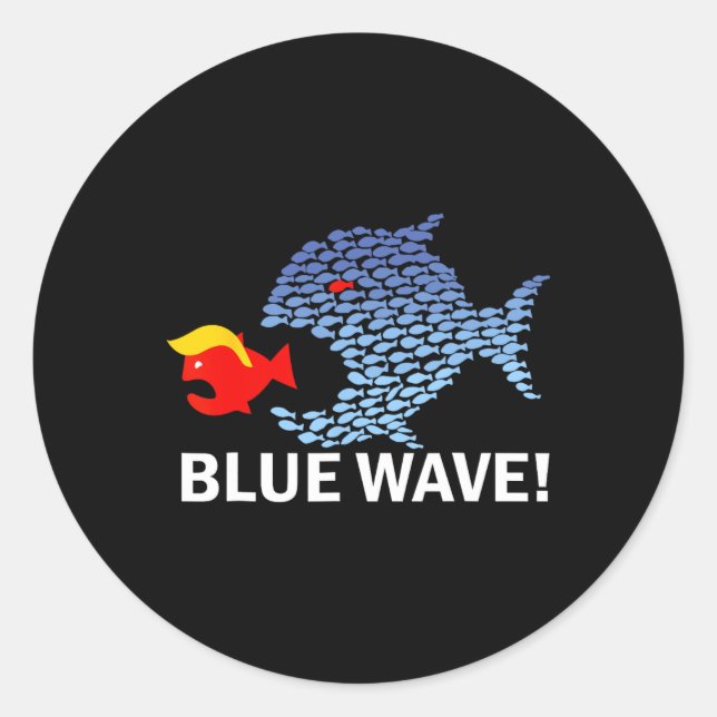 Sticker Rond Vague Bleue 2024 Gros Poissons Amusants Mangez Pet (Devant)