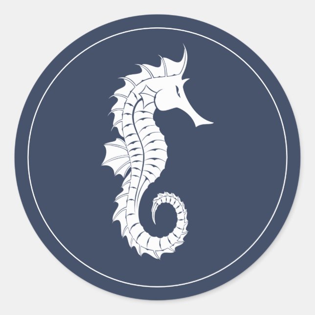 Sticker Rond Vague bleue Seahorse V2 Wht/Navy ID836 (Devant)