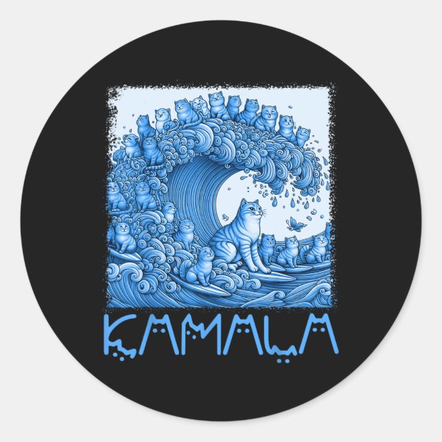 Sticker Rond Vague De Chats Bleus Pour Kamala 2024 (Devant)