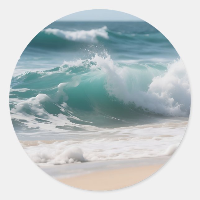 Sticker Rond Vague de l'océan turquoise s'écrasant sur le rivag (Devant)