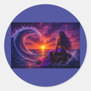 Sticker Rond Vague de sirène mystique Fantaisie Coucher de sole