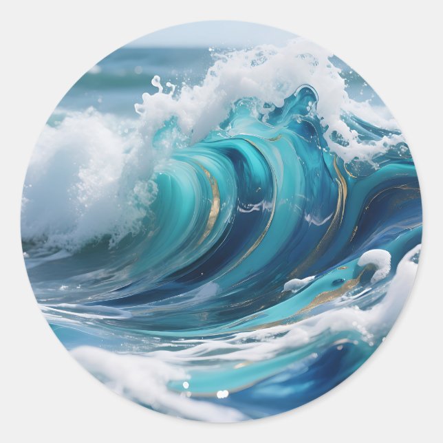 Sticker Rond Vague dorée de l'océan turquoise (Devant)