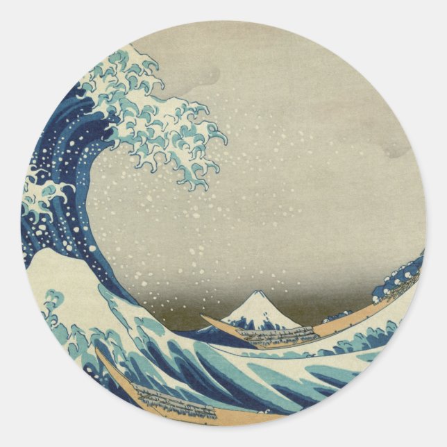 Sticker Rond Vague Kanagawa par Katsushika Hokusai (Devant)