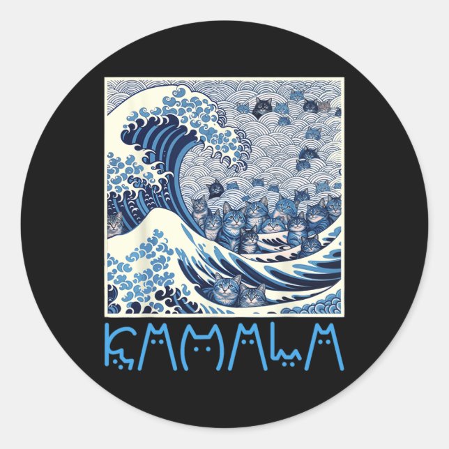 Sticker Rond Vague Mignonne De Chats Bleus Pour Kamala 1 (Devant)