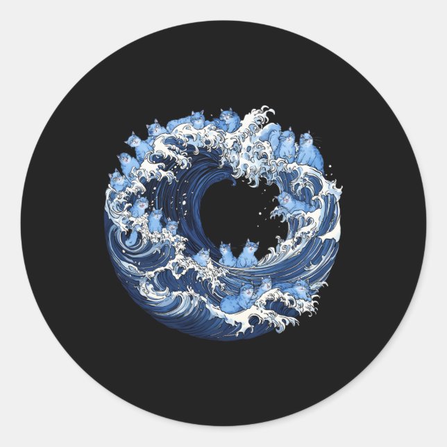 Sticker Rond Vague Mignonne De Chats Bleus Pour Kamala 2 (Devant)
