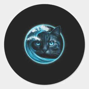 Sticker Rond Vague Mignonne De Chats Bleus Pour Kamala Drôle