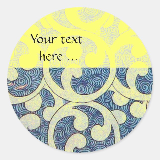 Sticker Rond VAGUES, bleu jaune (Devant)