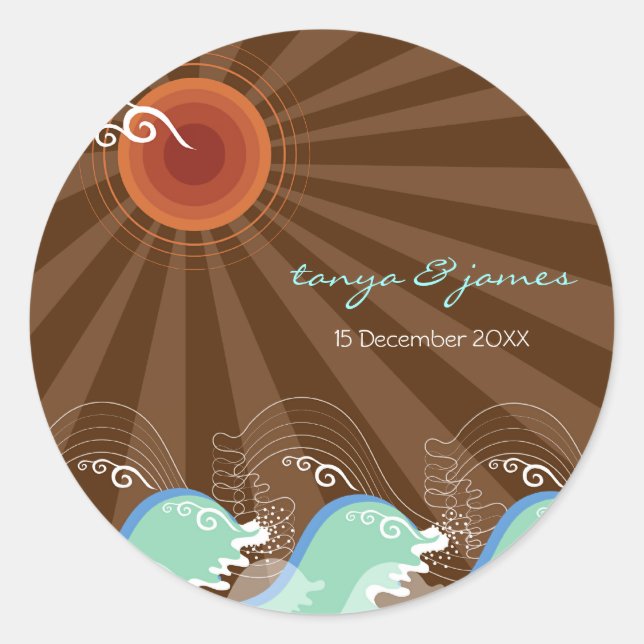 Sticker Rond Vagues cool et cadeau Sun Brown / Favoriser / Stic (Devant)