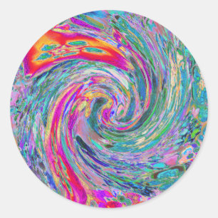 Sticker Rond Vagues de couleur de fleurs psychédéliques florale