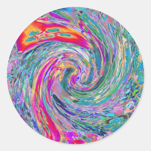 Sticker Rond Vagues de couleur de fleurs psychédéliques florale (Devant)