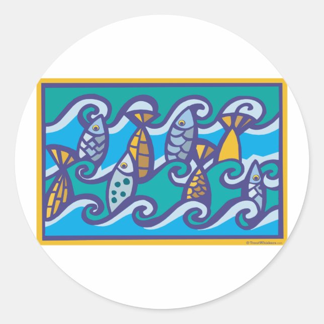 Sticker Rond Vagues de poissons (Devant)