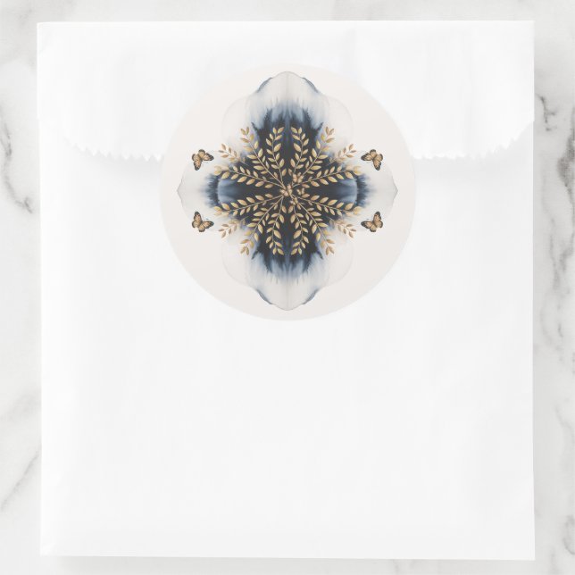 Sticker Rond Vagues d'hiver avec Mariage d'ailes d'or (Sac)