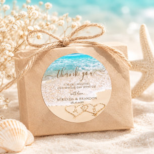 Sticker Rond Vagues d'océan bleu Faveur de mariage tropical de