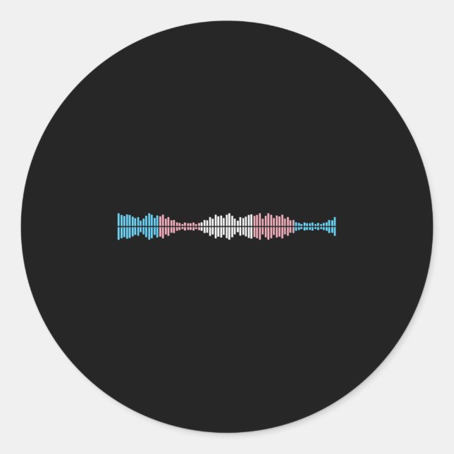 Sticker Rond Vagues musicales Drapeau de fierté trans subtile D (Devant)
