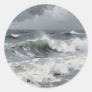 Sticker Rond Vagues océaniques Paysage marin orageux Texturé