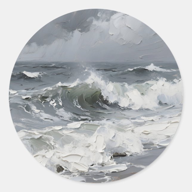 Sticker Rond Vagues océaniques Paysage marin orageux Texturé (Devant)