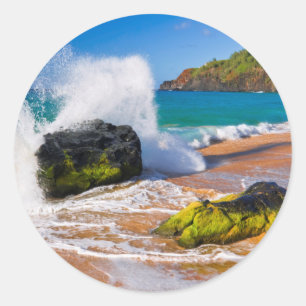 Sticker Rond Vagues se brisant sur la plage, Hawaï