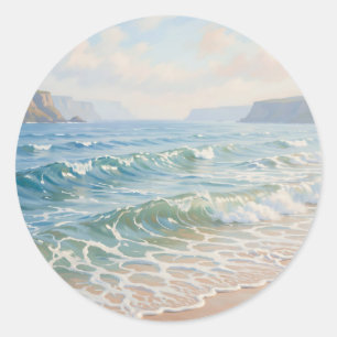 Sticker Rond Vagues sereines de l'océan se brisant sur la plage