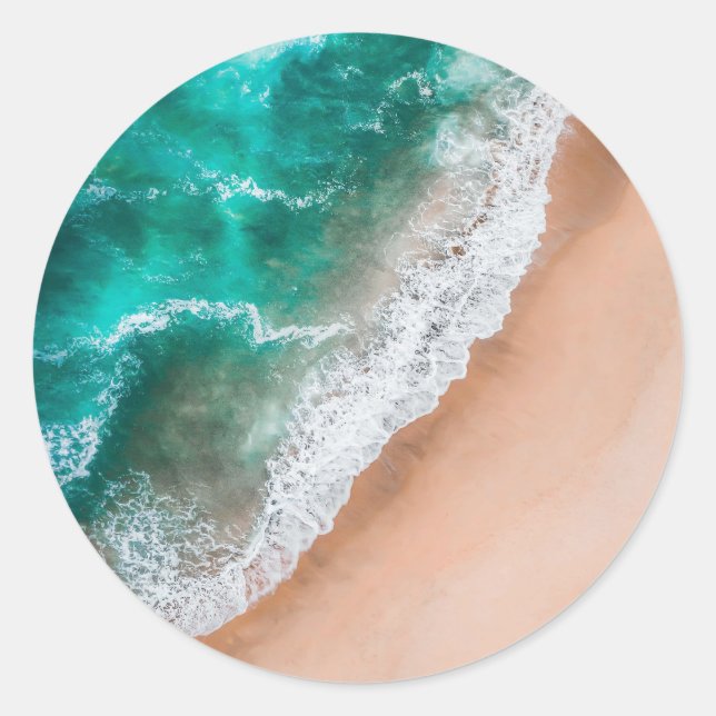 Sticker Rond Vagues sur la plage de sable (Devant)