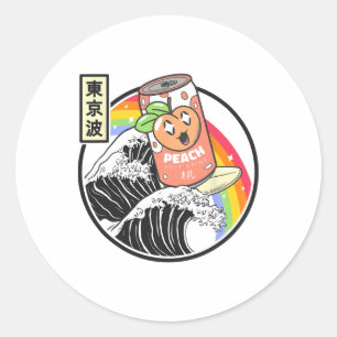Sticker Rond Vagueur de soda à la pêche Kanagawa Japon Anime Va