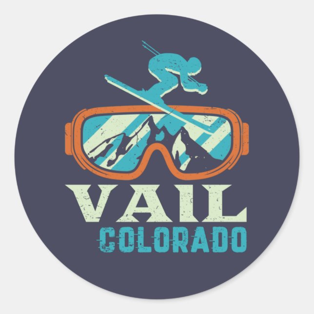 Sticker Rond Vail Colorado Retro Skiing Snowboarding (Devant)