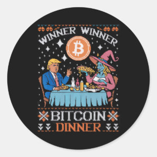 Sticker Rond Vainqueur du dîner Bitcoin Ugly Trump Xmas Sweat