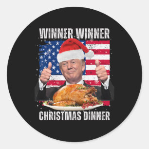 Sticker Rond Vainqueur du dîner de Noël Humour Funny Trump X