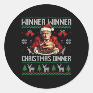 Sticker Rond Vainqueur du dîner de Noël Père Noël Trump Ugly Sw