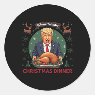 Sticker Rond Vainqueur du dîner de Noël Père Noël Trump Ugly Sw