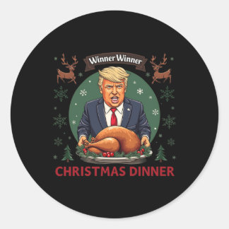 Sticker Rond Vainqueur du dîner de Noël Père Noël Trump Ugly Sw