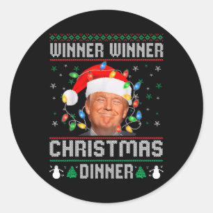 Sticker Rond Vainqueur du dîner de Noël Père Noël Trump Ugly Sw