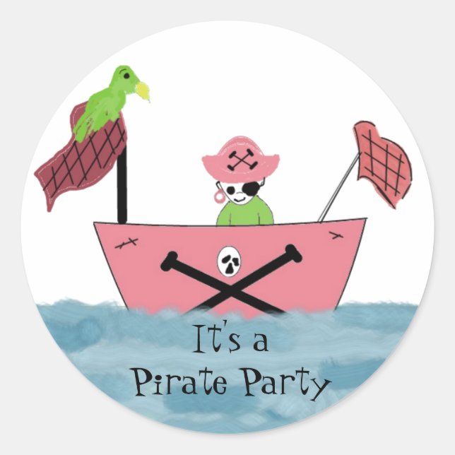 Sticker Rond Vaisseau pirate rose (Devant)