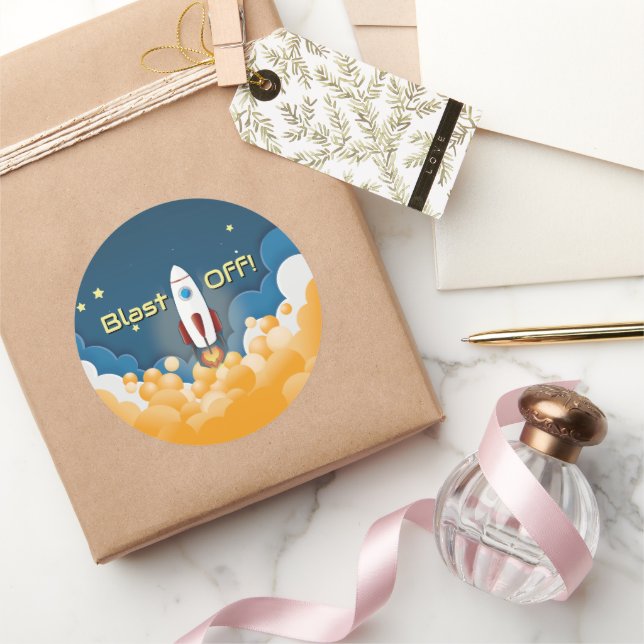 Sticker Rond Vaisseau Spatial Personnalisé Nom (Cadeaux)