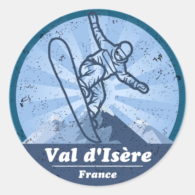 Sticker Rond Val d'Isère Station de ski - Snowboard (Devant)