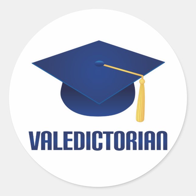 Sticker Rond Valedictorian Blue Grad Casquette Graduation Cadea (Devant)