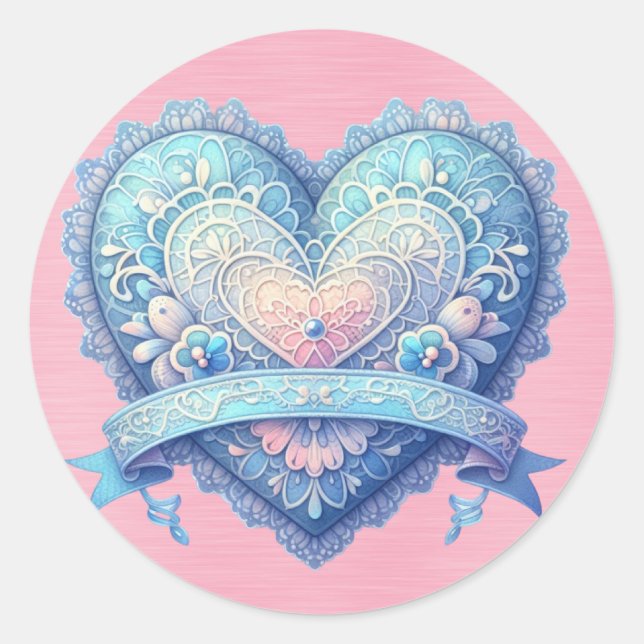 Sticker Rond Valentin bleu et rose (Devant)